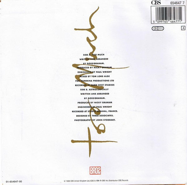 Bros - Too Much 37001 Vinyl Singles Vinyl Very Good (VG) <br> Hoes Good Plus (G+)