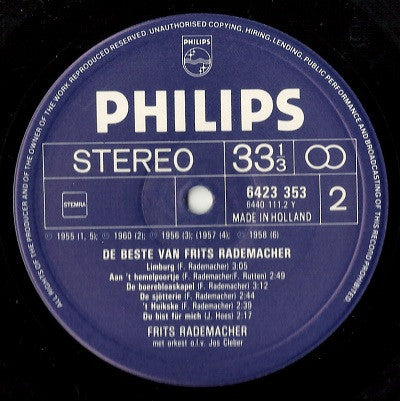 Frits Rademacher - De Beste Van Frits Rademacher (LP) Vinyl LP Vinyl Very Good (VG) <br> Hoes Good Plus (G+)
