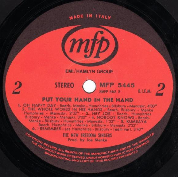 New Freedom Singers - Put Your Hand In The Hand (LP) Vinyl LP Vinyl Very Good (VG) <br> Hoes Good Plus (G+)