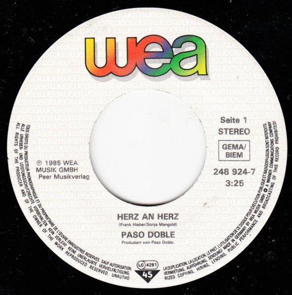 Paso Doble - Herz An Herz Vinyl Singles