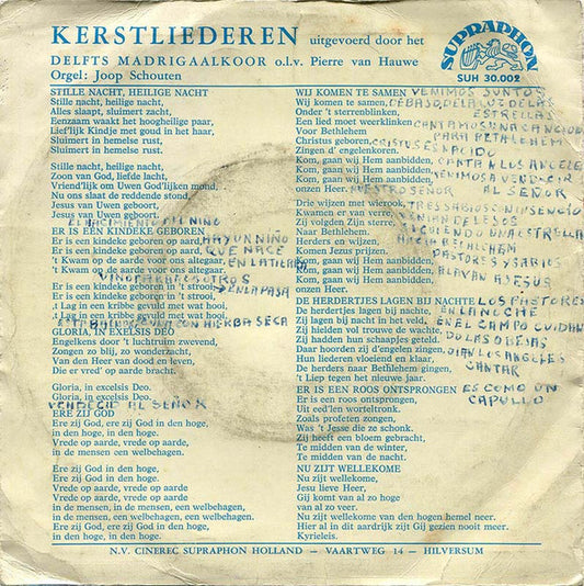 Delfts Madrigaalkoor - Kerstliederen 32169 Vinyl Singles Vinyl Zeer Goed / Hoesje Goed "VINYLSINGLES.NL"