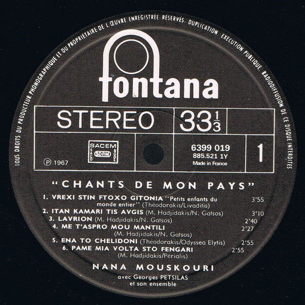 Nana Mouskouri - Chants De Mon Pays (LP) Vinyl LP