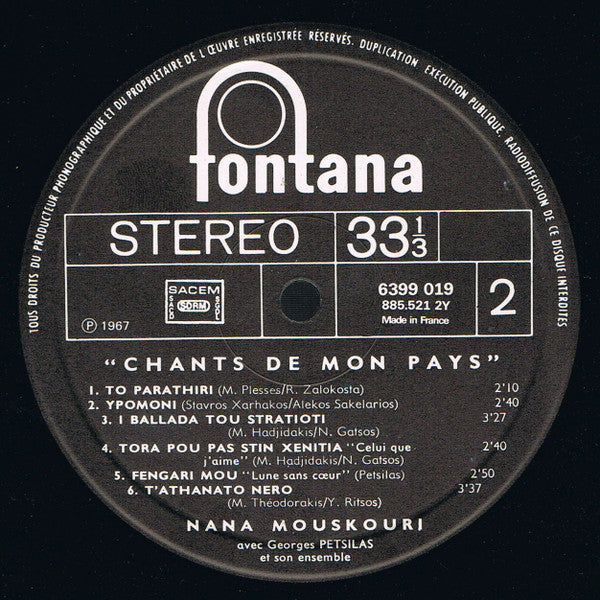 Nana Mouskouri - Chants De Mon Pays (LP) Vinyl LP