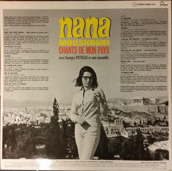 Nana Mouskouri - Chants De Mon Pays (LP) Vinyl LP Vinyl Very Good (VG) <br> Hoes Good Plus (G+)