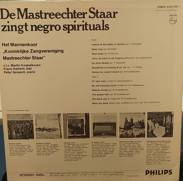 Mastreechter Staar - Zingt Negro Spirituals (LP) Vinyl LP Vinyl Very Good (VG) <br> Hoes Good Plus (G+)