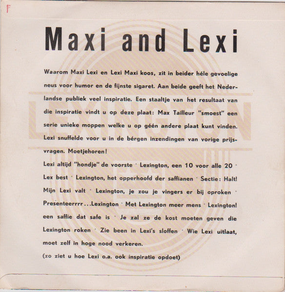 Max Tailleur - Maxi And Lexi Vinyl Singles Vinyl Very Good (VG) <br> Hoes Good Plus (G+)