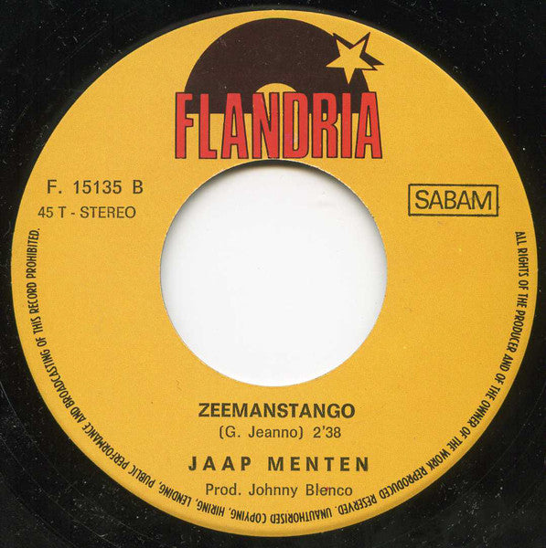 Jaap Menten - De Veleta Vinyl Singles Vinyl Very Good (VG) <br> Hoes Good Plus (G+)