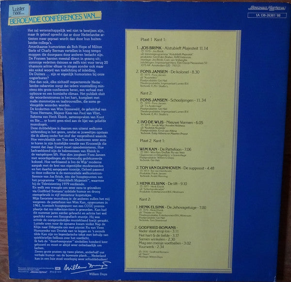 Various - Beroemde Conferences Van (LP) Vinyl LP Vinyl Very Good (VG) <br> Hoes Good Plus (G+)
