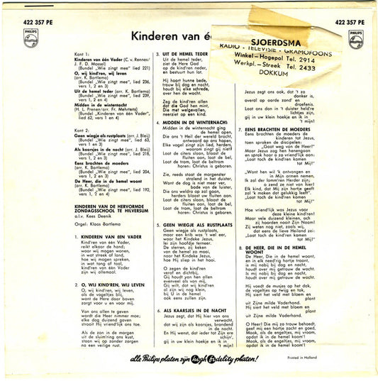 Hervormde Zondagsschool Hilversum - Kinderen Van Een Vader 24216 Vinyl Singles EP Vinyl Zeer Goed / Hoesje Goed "VINYLSINGLES.NL"