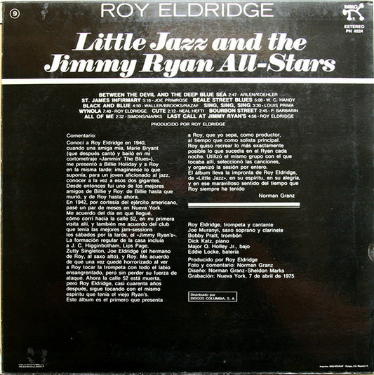 Roy Eldridge - Little Jazz And The Jimmy Ryan All-Stars (LP) Vinyl LP Vinyl Zeer Goed / Hoesje Goed "VINYLSINGLES.NL"