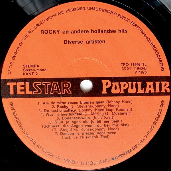 Various - Rocky En Andere Hollandse Hits (LP) (B-Keus) Vinyl LP Vinyl Very Good (VG) <br> Hoes Good Plus (G+)