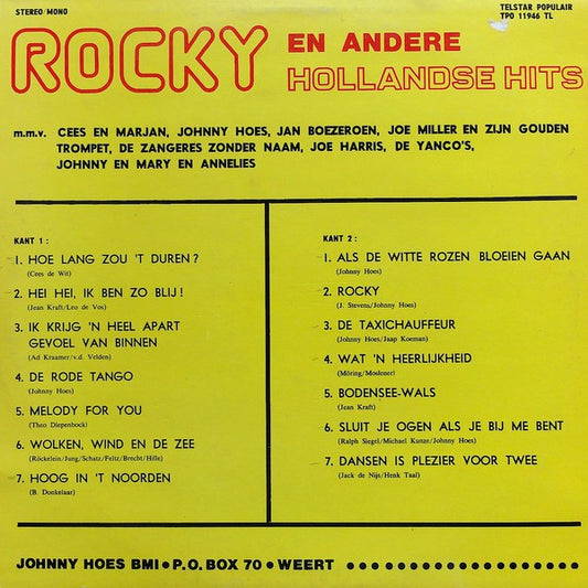 Various - Rocky En Andere Hollandse Hits (LP) (B-Keus) Vinyl LP Vinyl Zeer Goed / Hoesje Goed "VINYLSINGLES.NL"