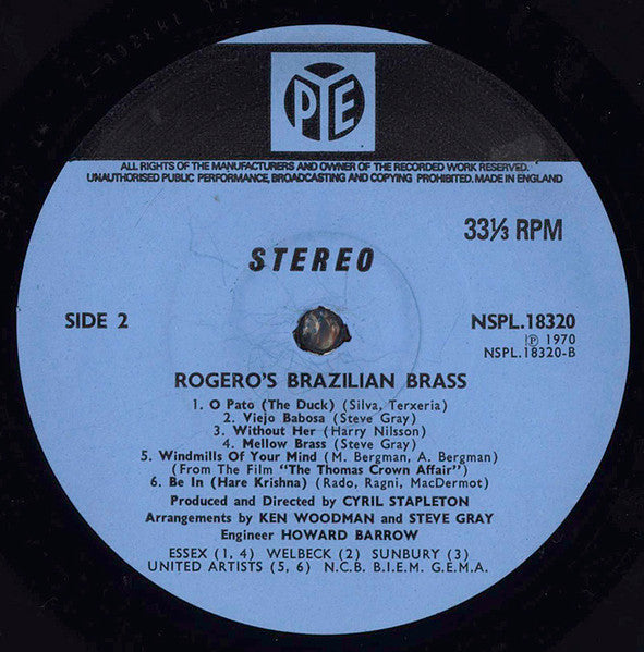 Rogero's Brazilian Brass - Rogero's Brazilian Brass (LP) Vinyl LP Vinyl Very Good (VG) <br> Hoes Good Plus (G+)