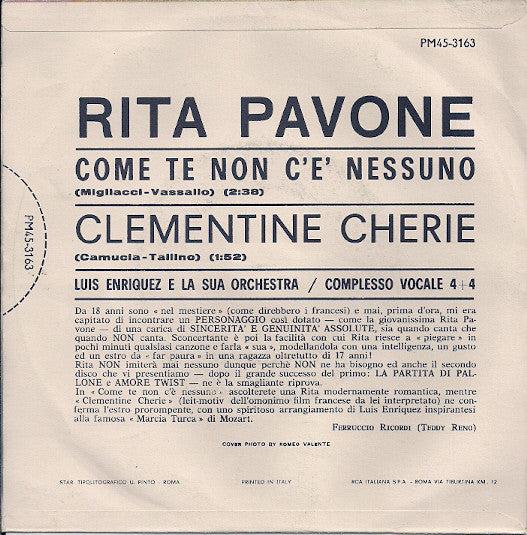 Rita Pavone - Come Te Non C'È Nessuno Vinyl Singles Vinyl Zeer Goed / Hoesje Goed "VINYLSINGLES.NL"