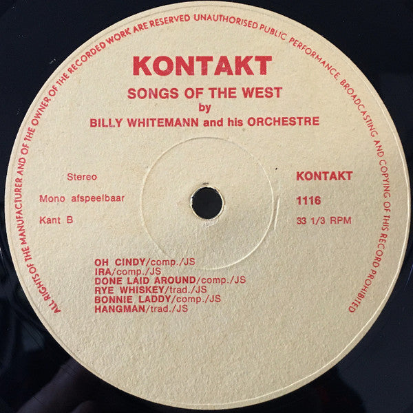 Billy Whitemann And His Orchestra - Songs Of The West (LP) Vinyl LP