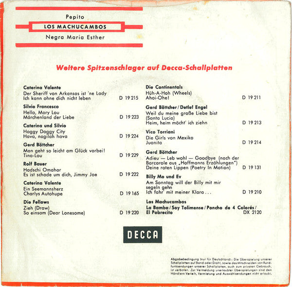 Los Machucambos - Pepito Vinyl Singles Vinyl Very Good (VG) <br> Hoes Good Plus (G+)