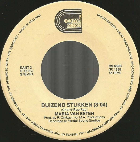 Maria Van Eeten - Maar Als Ik Zin Heb Vinyl Singles Vinyl (VG) <br> Hoes (G+)