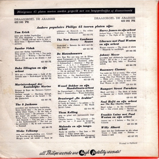 Draaiorgel De Arabier - C'est Magnifique Vinyl Singles EP Vinyl Zeer Goed / Hoesje Goed "VINYLSINGLES.NL"