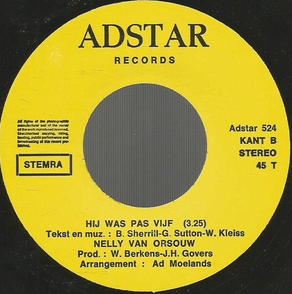 Nelly Van Orsouw - Mijn Niemandskind Vinyl Singles Vinyl Very Good (VG) <br> Hoes Good Plus (G+)