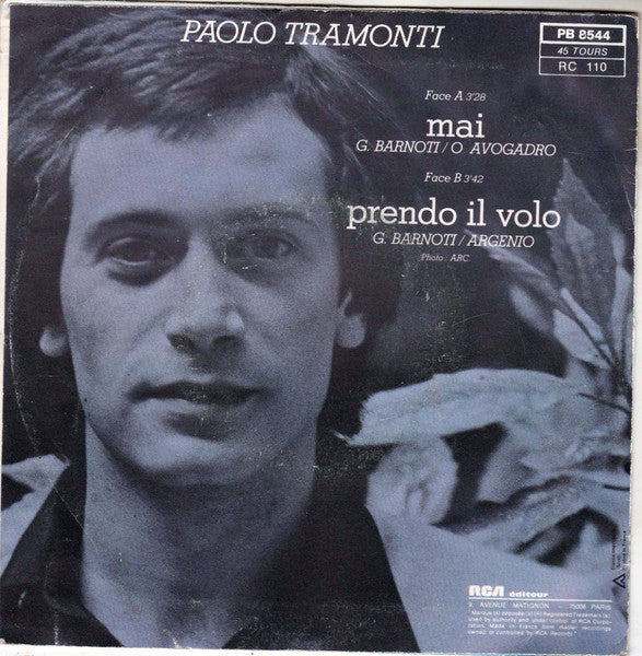 Paolo Tramonti - Mai Vinyl Singles Vinyl Very Good (VG) <br> Hoes Good Plus (G+)