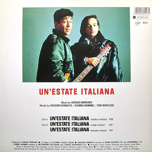 Edoardo Bennato - Gianna Nannini Un' Estate Italiana Vinyl Singles Vinyl Very Good (VG) <br> Hoes Good Plus (G+)