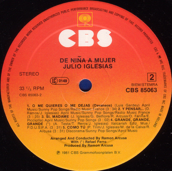 Julio Iglesias - De Nina A Mujer (LP) Vinyl LP