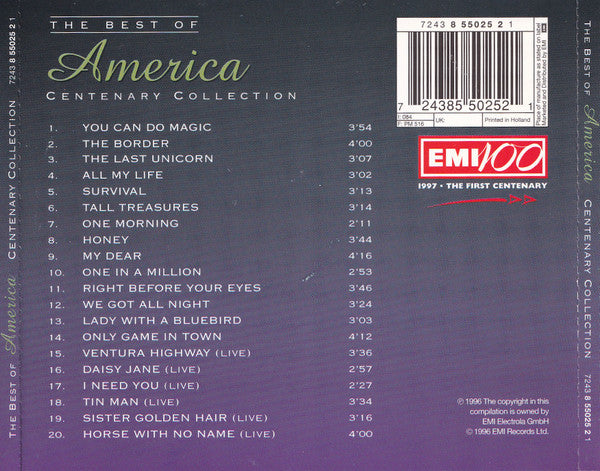 America - The Best Of America (CD) Compact Disc Vinyl Very Good (VG) <br> Hoes Good Plus (G+)