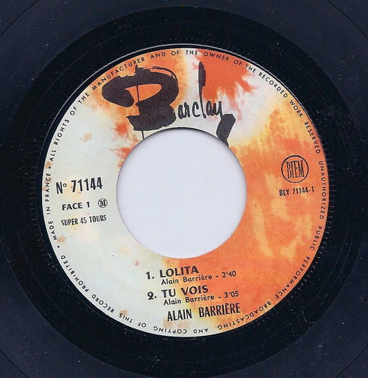 Alain Barrière - Lolita Vinyl Singles EP Vinyl Zeer Goed / Hoesje Goed "VINYLSINGLES.NL"
