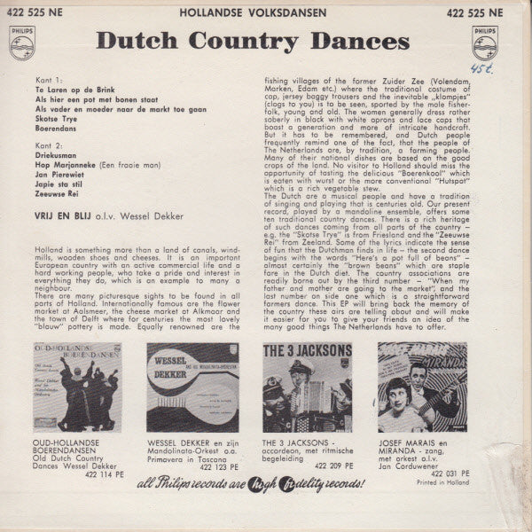 Vrij En Blij - Hollandse Volksdansen No.1 23793 Vinyl Singles Vinyl Very Good (VG) <br> Hoes Good Plus (G+)