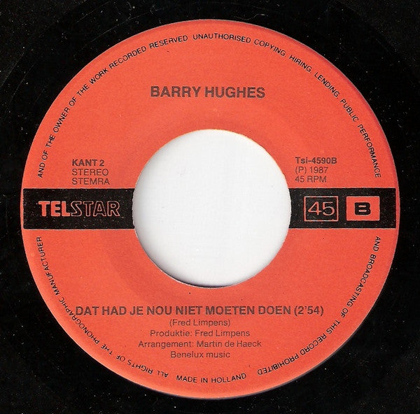 Barry Hughes - Happy With Barry Vinyl Singles Vinyl Very Good (VG) <br> Hoes Good Plus (G+)