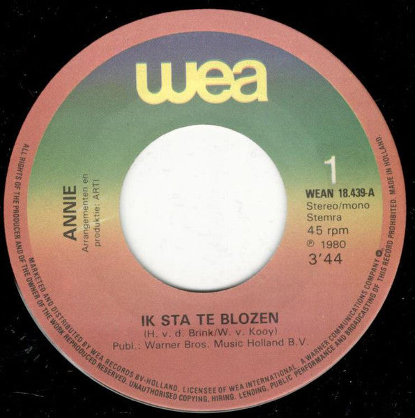 Annie - Ik Sta Te Blozen Vinyl Singles Vinyl Very Good (VG) <br> Hoes Good Plus (G+)