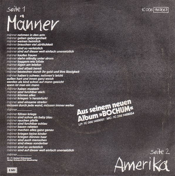 Herbert Grönemeyer - Männer Vinyl Singles Vinyl Very Good (VG) <br> Hoes Good Plus (G+)