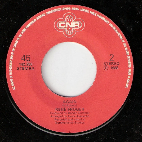 Rene Froger - Winter In America Vinyl Singles Vinyl Very Good (VG) <br> Hoes Good Plus (G+)