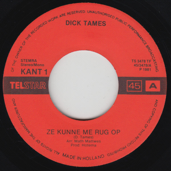Dick Tames - Ze Kunne Me Rug Op Vinyl Singles