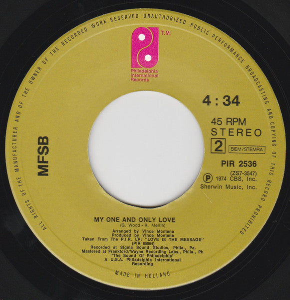 MFSB Featuring The Three Degrees - Love Is The Message Vinyl Singles Vinyl Goed / Hoes Redelijk