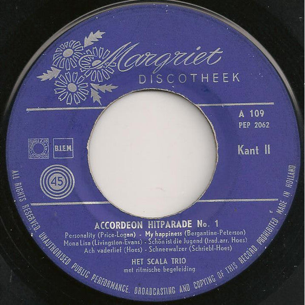 Scala Trio - Accordeon Hitparade No. * Vinyl Singles EP Vinyl Very Good (VG) <br> Hoes Good Plus (G+)