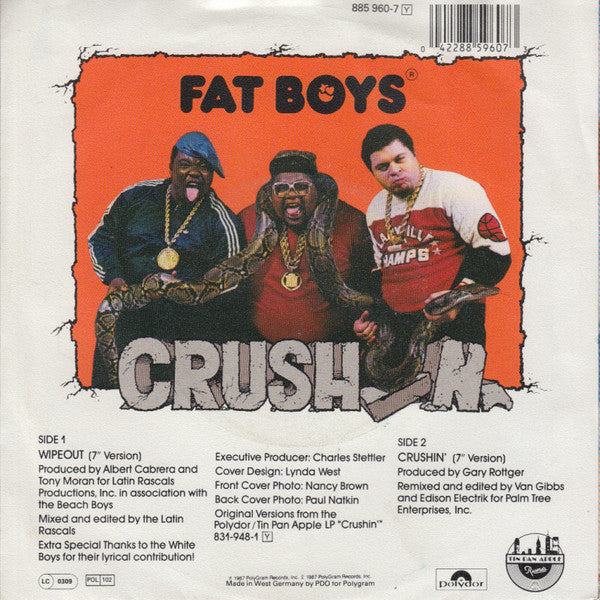 Fat Boys And The Beach Boys - Wipeout Vinyl Singles Vinyl Very Good (VG) <br> Hoes Good Plus (G+)