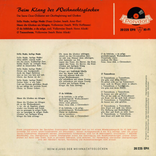 Santa-Claus Orchester - Beim Klang Der Weihnachtsglocken Vinyl Singles EP Vinyl Zeer Goed / Hoesje Goed "VINYLSINGLES.NL"