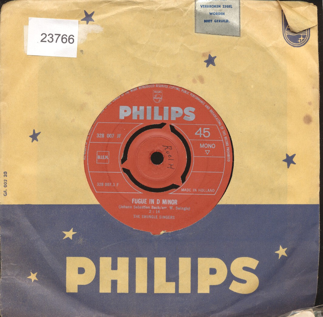 Swingle Singers - Fugue In D Minor Vinyl Singles Vinyl Very Good (VG) <br> Hoes Good Plus (G+)