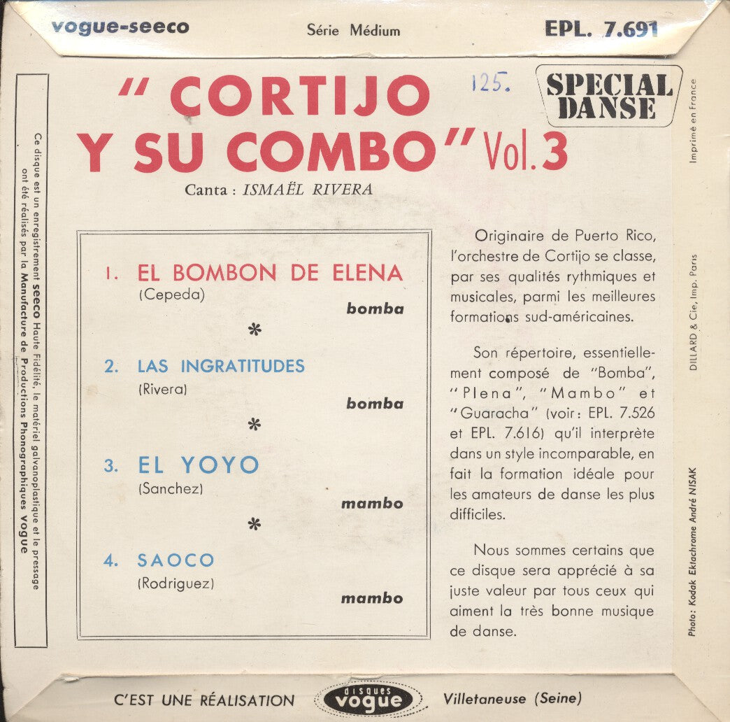Cortijo Y Su Combo - Special Dance Vol. * Vinyl Singles Vinyl Very Good (VG) <br> Hoes Good Plus (G+)