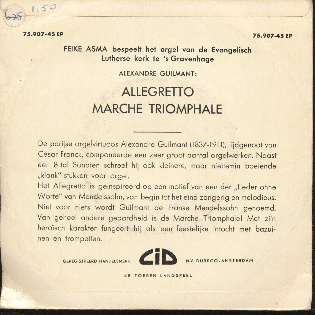 Feike Asma - Allegretto Vinyl Singles Vinyl Very Good (VG) <br> Hoes Good Plus (G+)