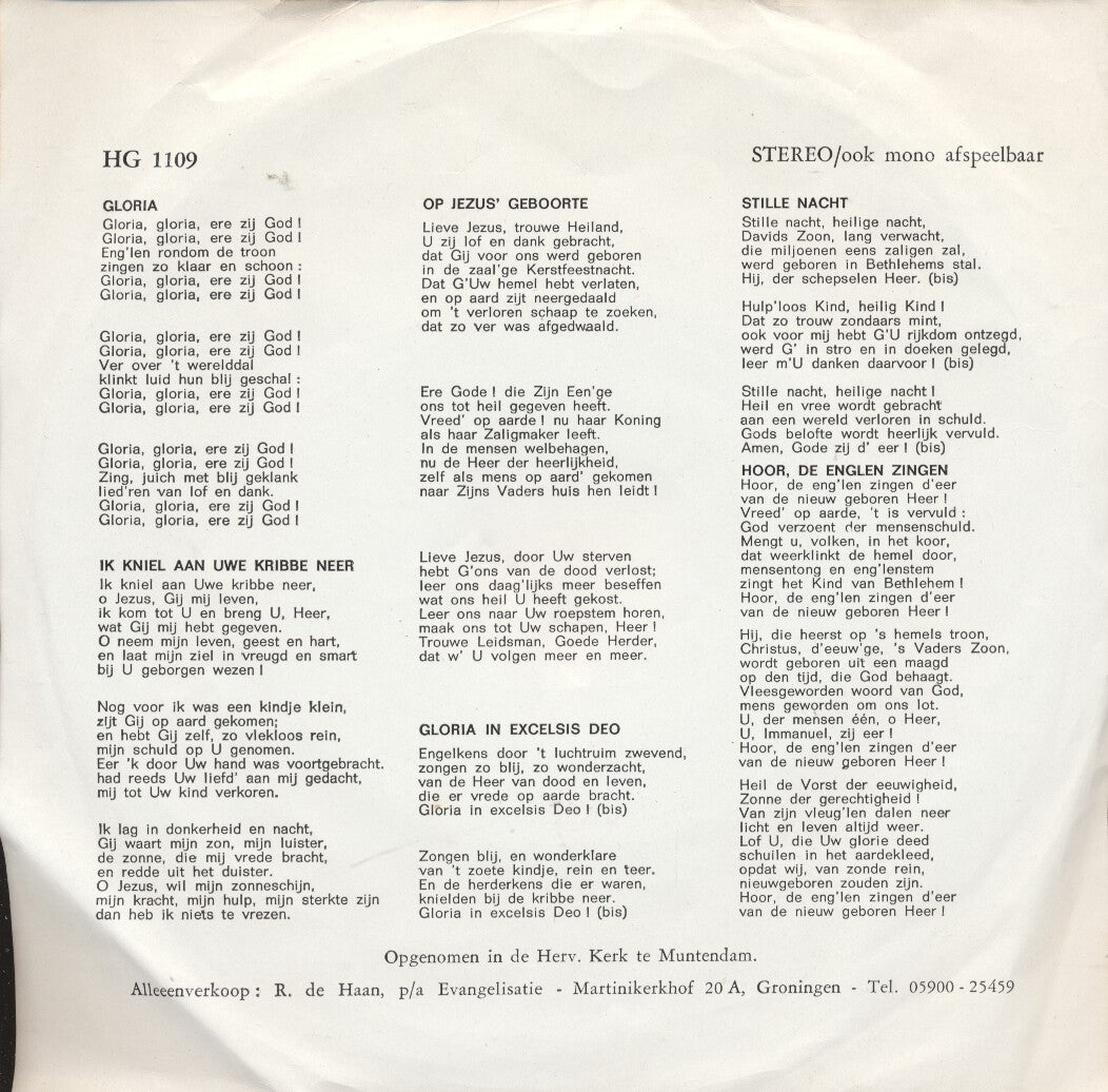 Jeugdkoor Gieterveen - Gloria gloria er zij God Vinyl Singles EP Vinyl Very Good (VG) <br> Hoes Good Plus (G+)