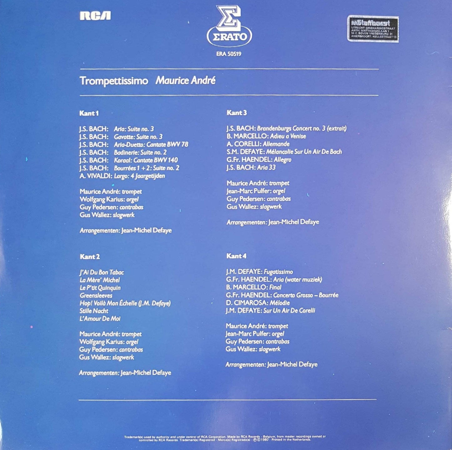 Maurice Andre - Trompettissimo (LP) Vinyl LP Vinyl Very Good (VG) <br> Hoes Good Plus (G+)