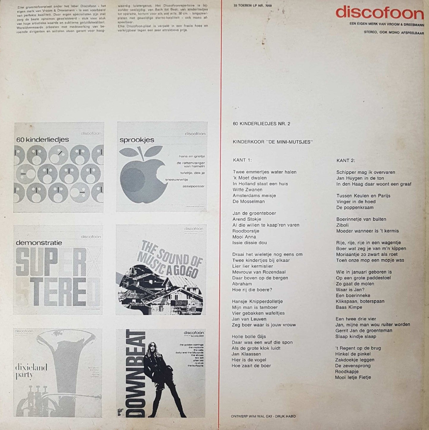 Mini Mutsjes - 60 Kinderliedjes 2 (LP) Vinyl LP Vinyl Very Good (VG) <br> Hoes Good Plus (G+)