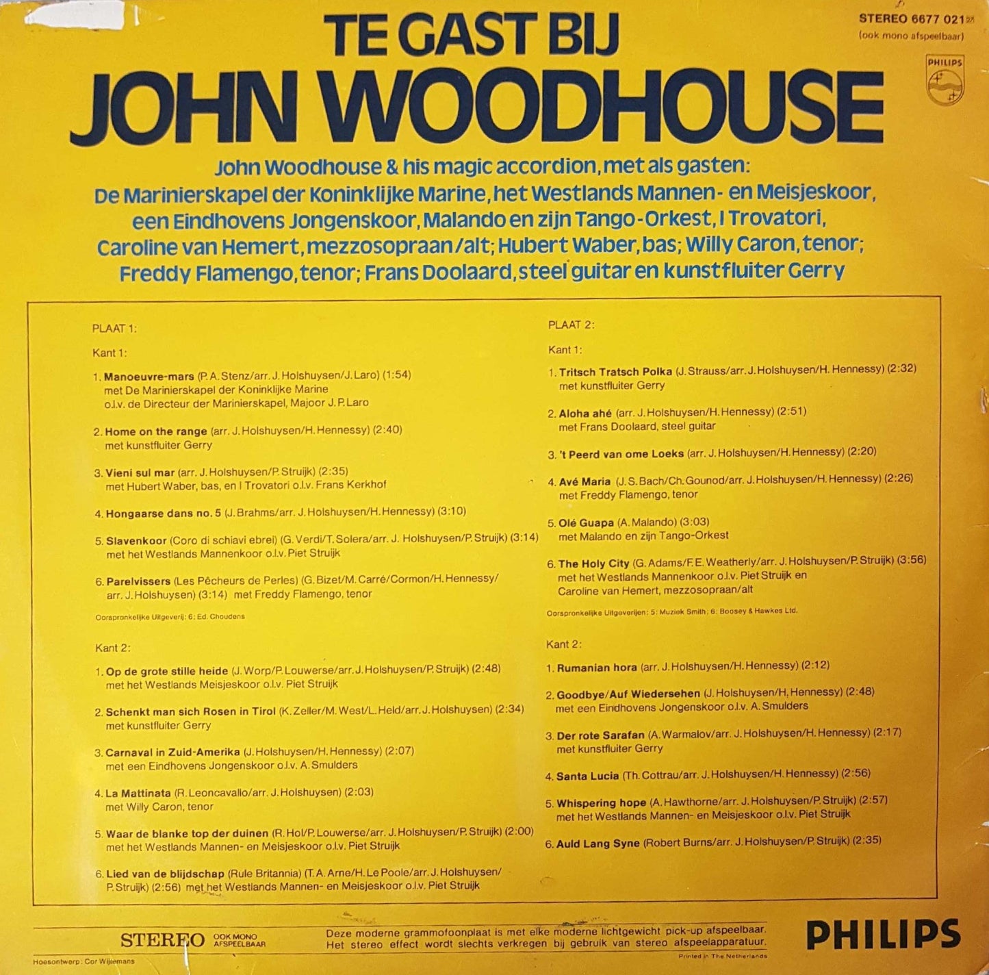 John Woodhouse, De Marinierskapel der Koninklijke Marine - Te Gast Bij John Woodhouse (LP) Vinyl LP Vinyl Very Good (VG) <br> Hoes Good Plus (G+)