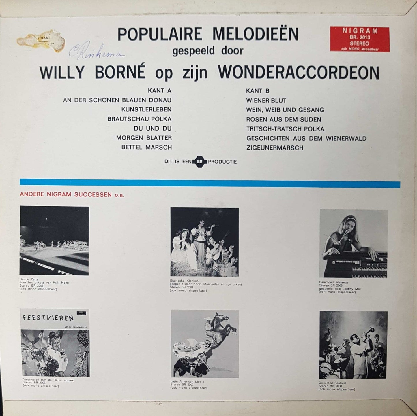Willy Borné - Populaire Melodien (LP) Vinyl LP Vinyl Very Good (VG) <br> Hoes Good Plus (G+)