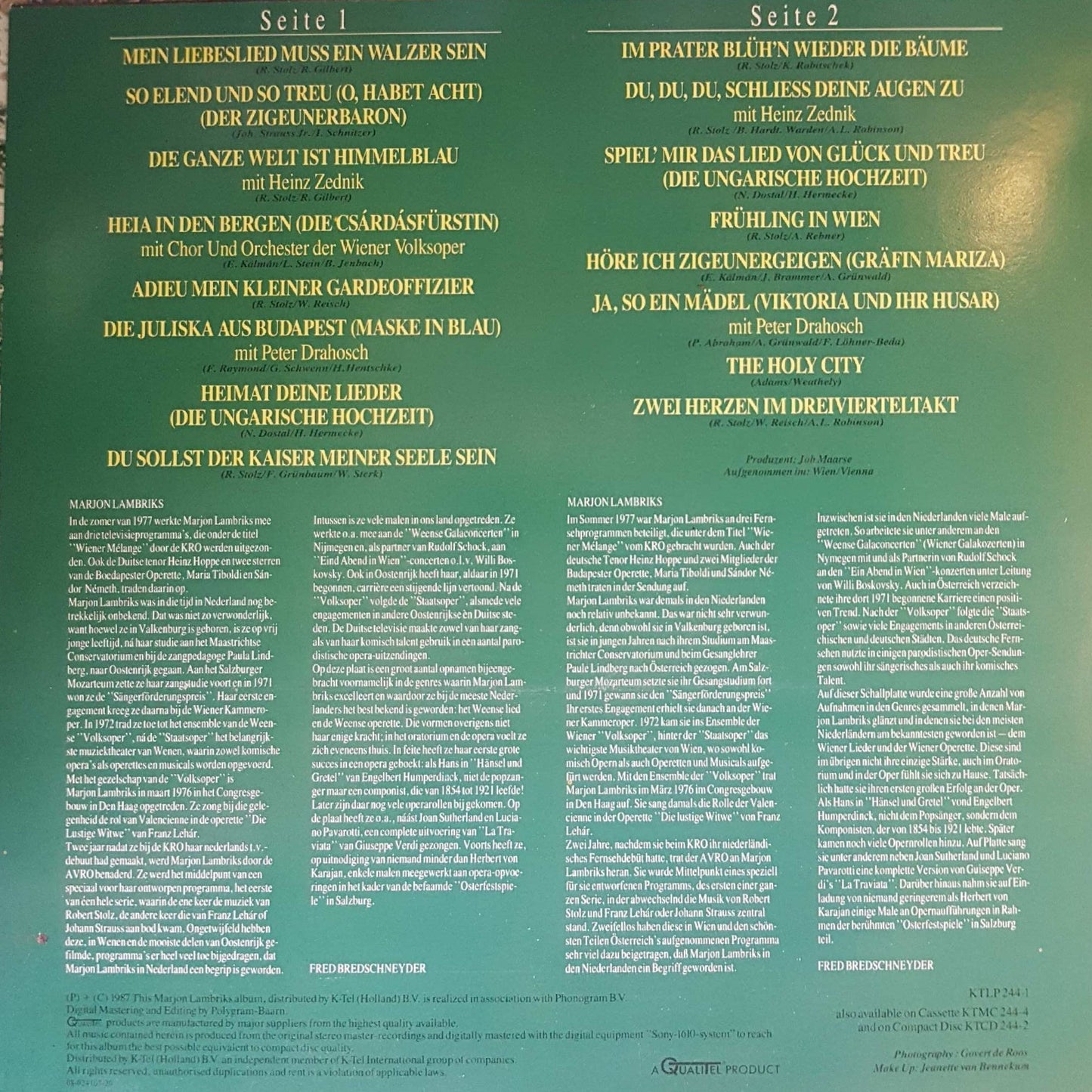 Marjon Lambriks - Meine Schonsten Liebeslieder (LP) Vinyl LP Vinyl Very Good (VG) <br> Hoes Good Plus (G+)