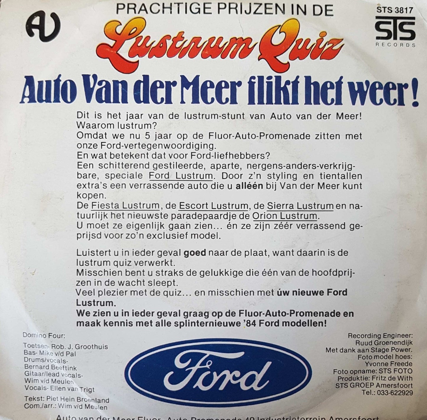 Auto Van Der Meer Lustrum-Quiz Vinyl Singles Vinyl Very Good (VG) <br> Hoes Good Plus (G+)
