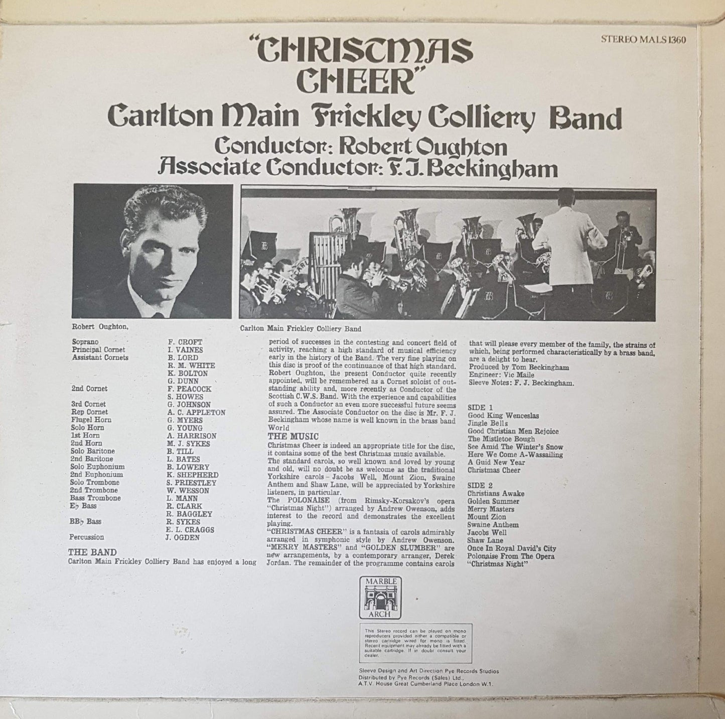 Carlton Main Frickley Colliery Band - Chriscmas Cheer (LP) Vinyl LP Vinyl Very Good (VG) <br> Hoes Good Plus (G+)