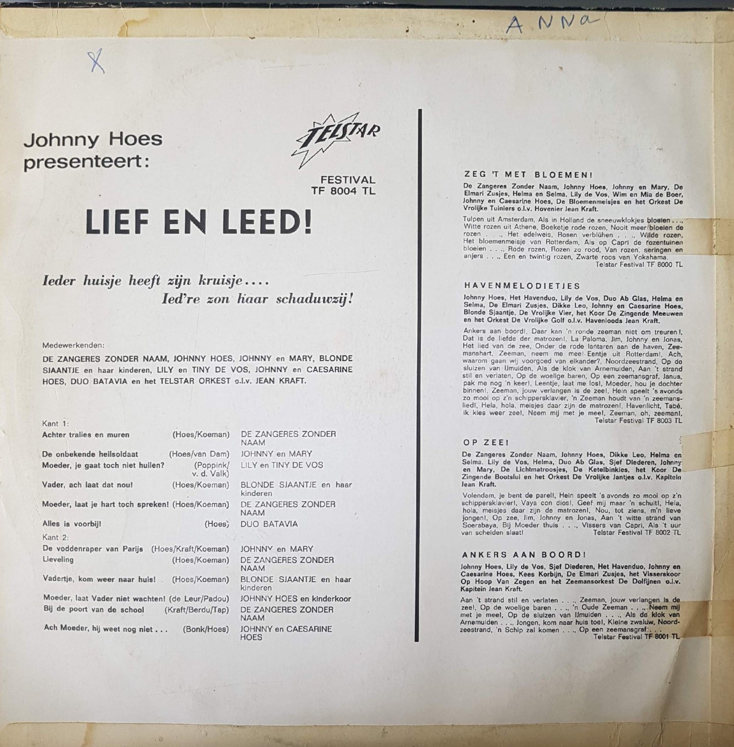 Zangeres Zonder Naam - Lief en Leed! (LP) Vinyl LP Vinyl Very Good (VG) <br> Hoes Good Plus (G+)